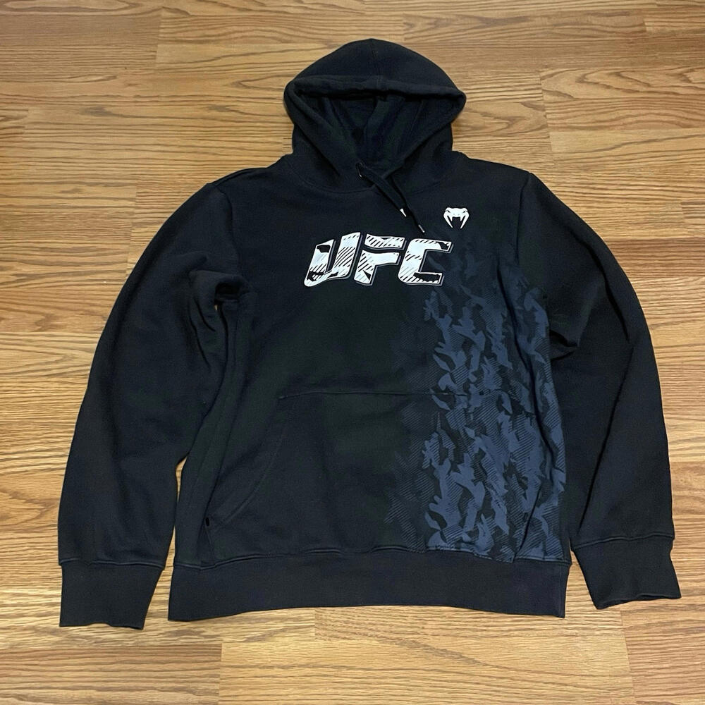 UFC Venum Mens Black Blue Geometric Fight Week Pullover Fleece Hoodie sz M